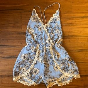 Blue and White Floral Romper